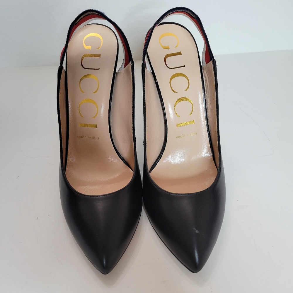 Gucci women's sylvie web and leather slingback pump size 8.5 NEW IN BOX - Picture 3 of 9